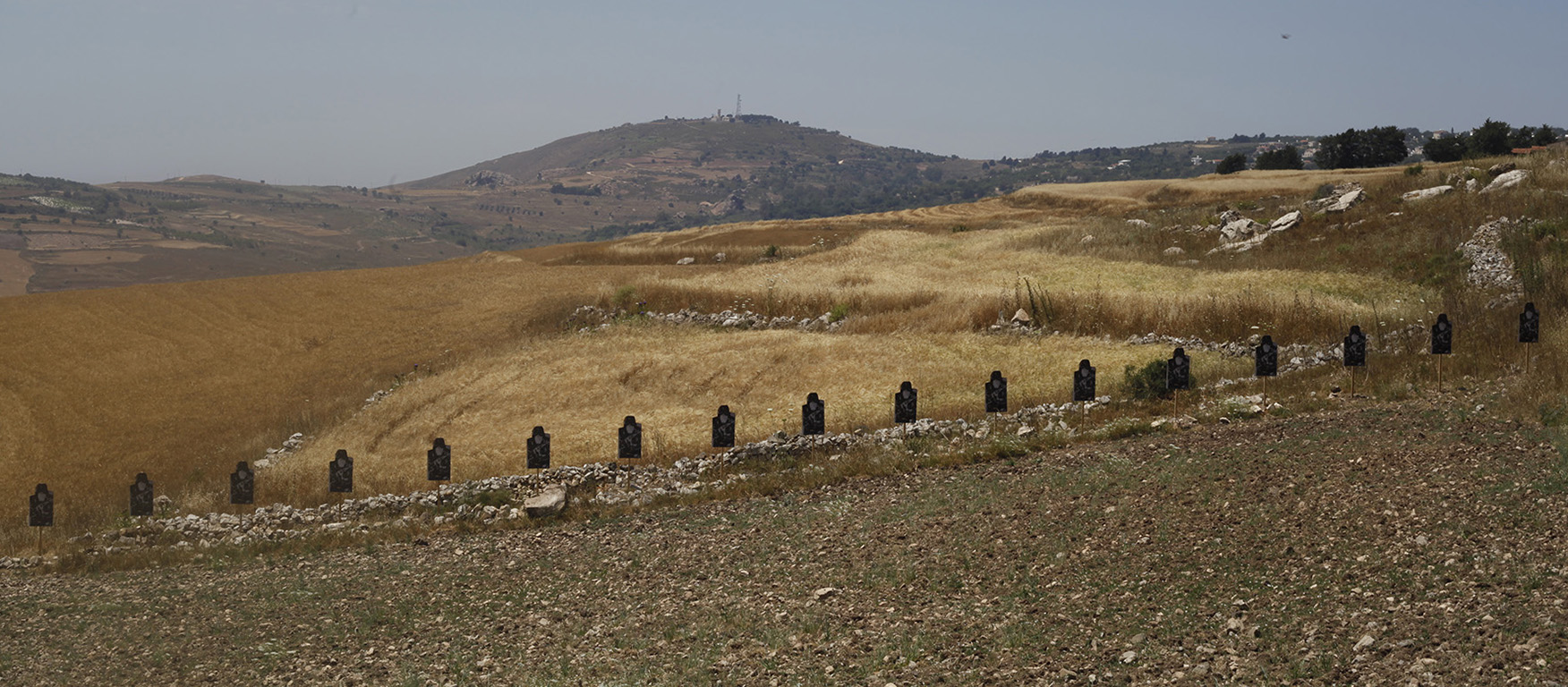 Targets in a line in a landscape