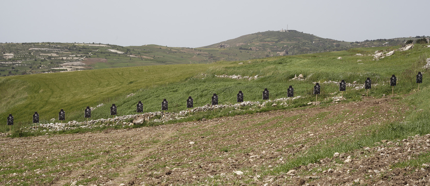 Targets in a line in a landscape